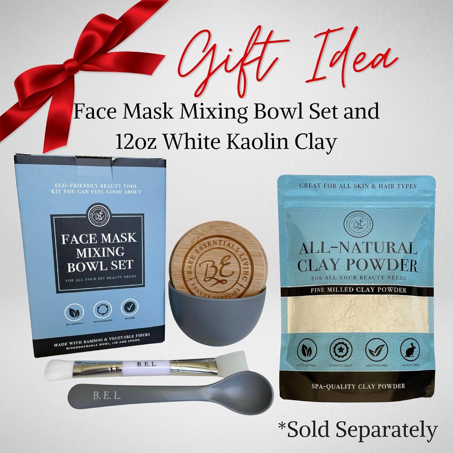 Grey Clay Face Mask Mixing Bowl Set with Bamboo Lid, Spoon, and Dual-Sided Brush for DIY Skincare - Image 9