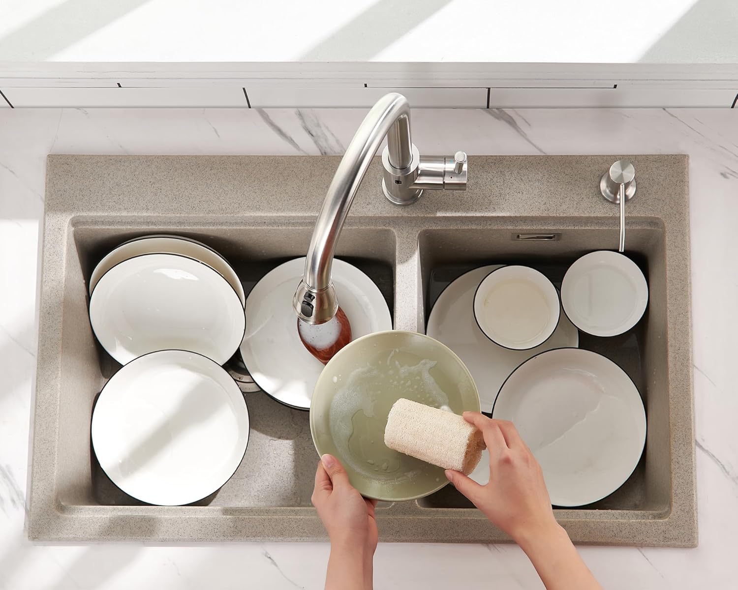Stainless Steel Built-in Kitchen Sink Soap Dispenser with Extension Tube for Countertops - Image 5