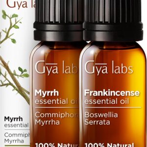 Gya Labs Frankincense and Somali Myrrh Essential Oil for Diffuser & Aches - 100% Pure Frankincense and Somali Myrrh Essential Oils for Skin & Candle Making (10ml x 2)