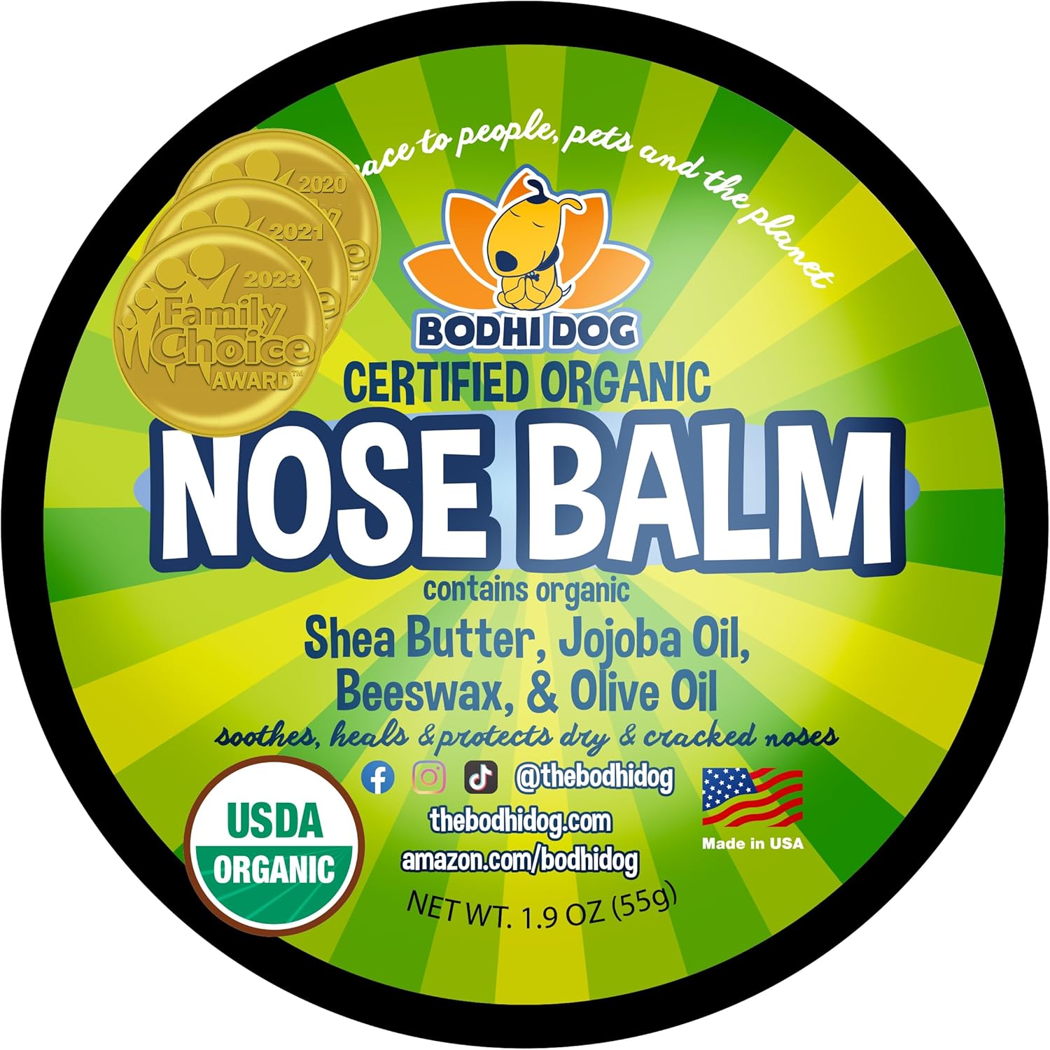 Bodhi Dog Organic Nose Balm - Moisturizes, Soothes & Protects Dry and Cracking Noses - USDA Certified Organic for Dogs & Cats - Suitable for All Breeds, Including Bulldogs, Retrievers & Terriers (2oz)
