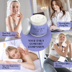 Magnesium Cream for Sleep - Topical Magnesium for Women, Muscle Relaxation, Calm, Moisturizing with Coconut Oil, Shea Butter & Hyaluronic Acid, 4.23 OZ, Safe for Kids (4.23 Ounce, Lavender)