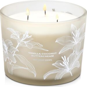 Vanilla Coconut Buttercream Scented Candle - Large 3 Wick Highly Scented Soy Candle for Home 14.5 oz - Calming Sweet Aromatherapy Candle - Slow Clean Burn - Stress Relief Gift for Women & Men
