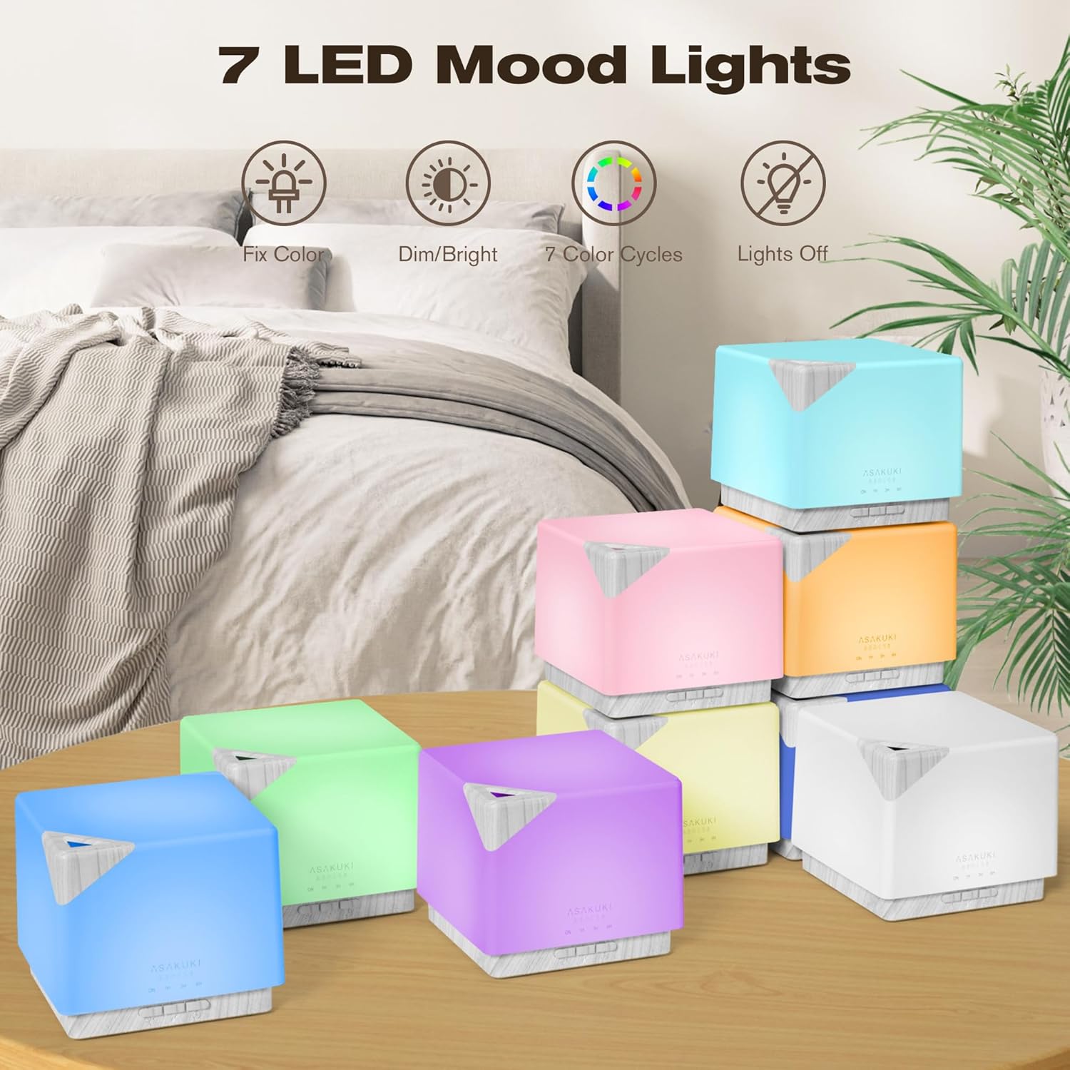 ASAKUKI 700ml Ultrasonic Essential Oil Diffuser Humidifier with Timer and 7 LED Lights - Image 5
