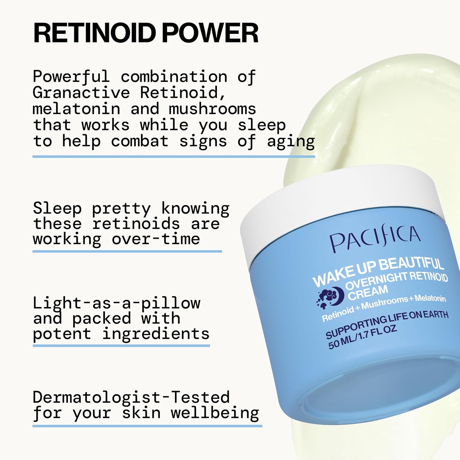 Pacifica Wake Up Beautiful Retinoid Night Cream – Overnight Anti-Aging Moisturizer with Hyaluronic Acid & Melatonin, Reduces Wrinkles & Fine Lines, Hydrating and Gentle for Dry or Mature Skin, Vegan - Image 6
