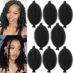 Miyamarch 8 Packs Springy Afro Twist Hair 8 Inch Marley Twist Braiding Hair Pre-Separated Black Kinky Twist Braiding Hair for Women Hair Extensions Afro Spring Twist Hair