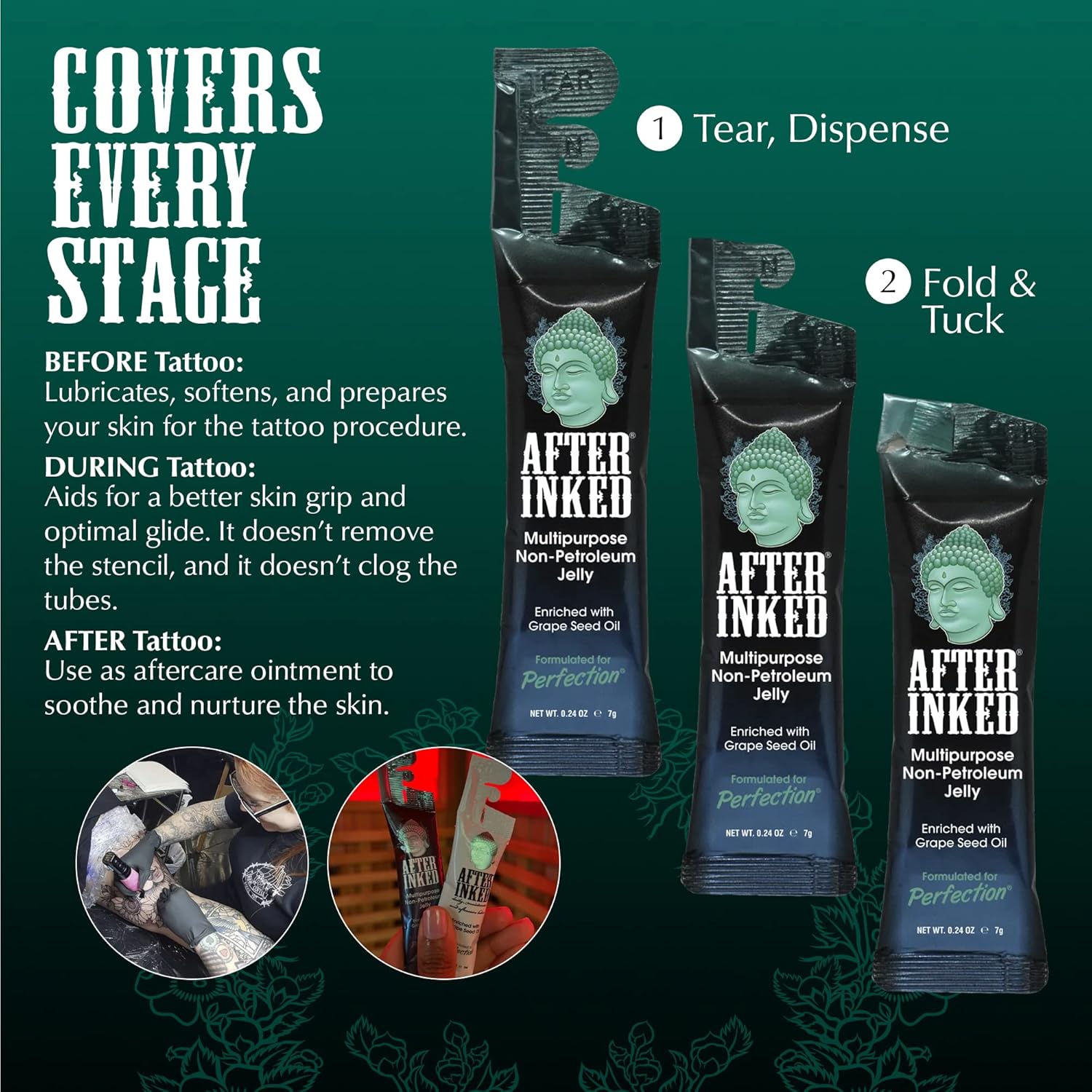 After Inked Non-Petroleum Tattoo Aftercare Jelly with Grape Seed Oil 7g Packet 10 Pack - Image 2
