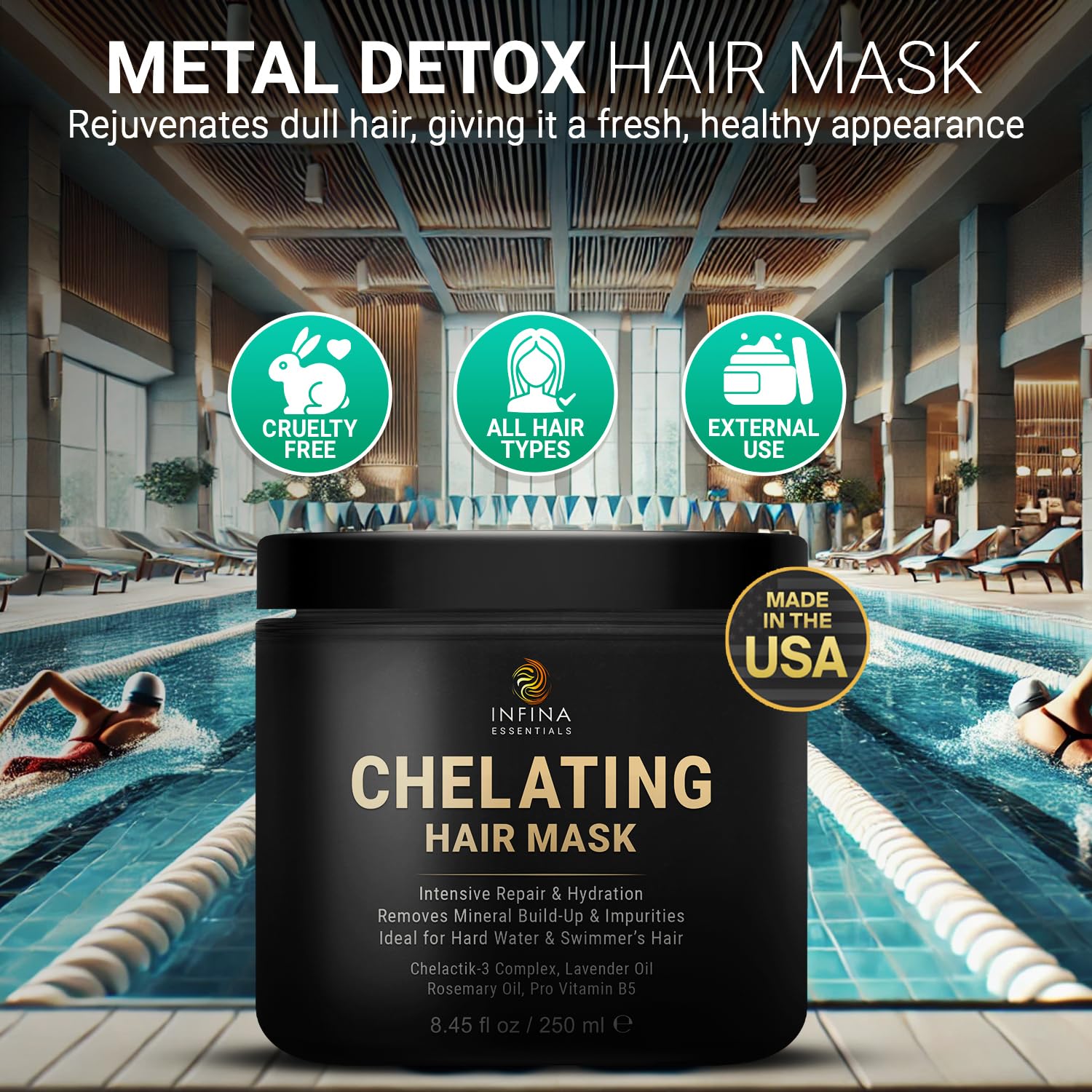 Chelating Metal Detox Hair Mask - Ion Hair Mask with Chelactik-3 & Rosemary Oil, Hair Build Up Remover for Hard Water Hair Treatments, Swimmers & Color-Treated Hair - 8.45 fl oz - Image 4