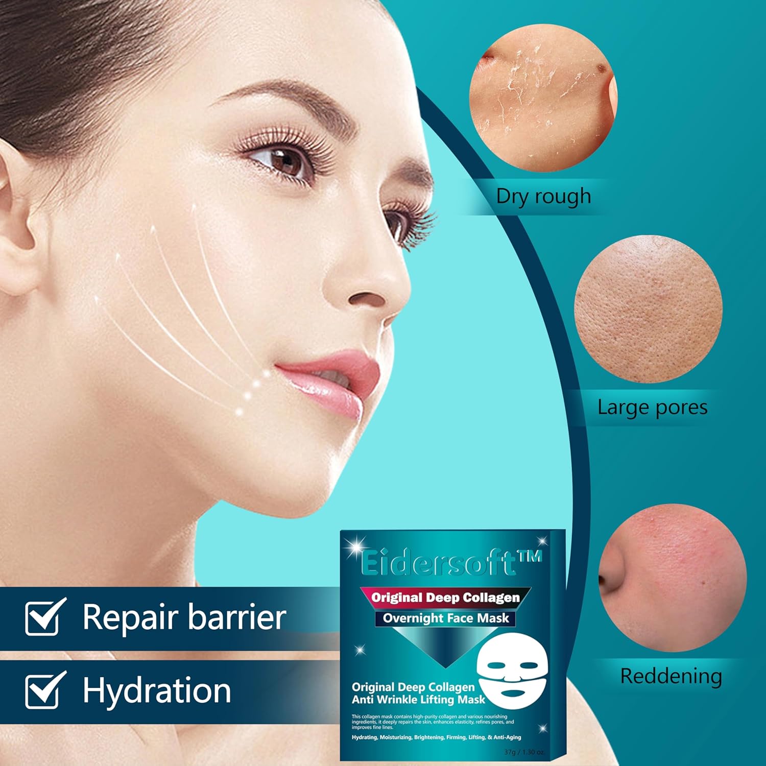 Original Deep Collagen Anti-Wrinkle Lifting Face Mask - Hydrating & Moisturizing Overnight Mask with Retinol, Niacinamide, Hyaluronic Acid - Skin Repair & Firmness - Fine Lines & Wrinkles Treatment - Image 4