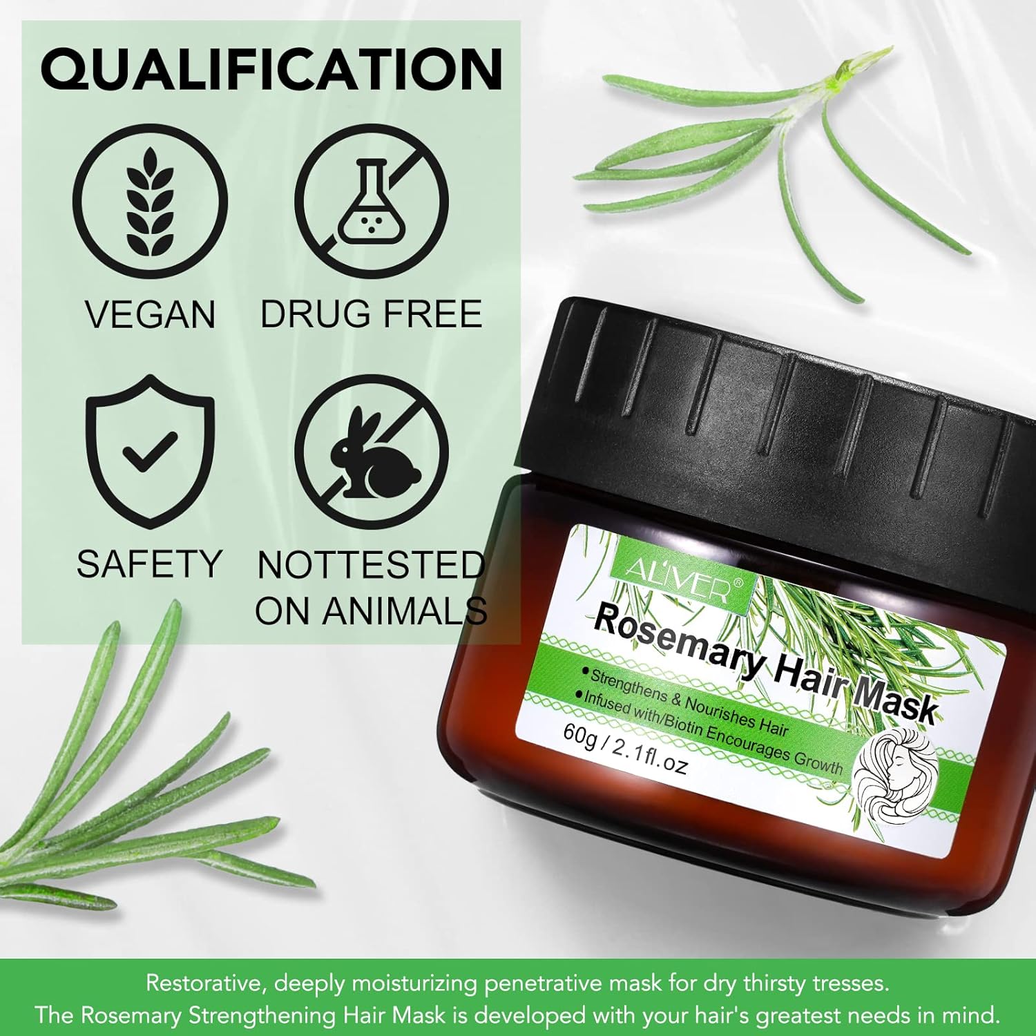 Rosemary Hair Masque, Hair Treatment Oil, Repairs Damage Hair Root, Essential Oil & Biotin Deep Treatment, Deep Conditioner Suitable for Dry & Damaged Hair-60g - Image 8