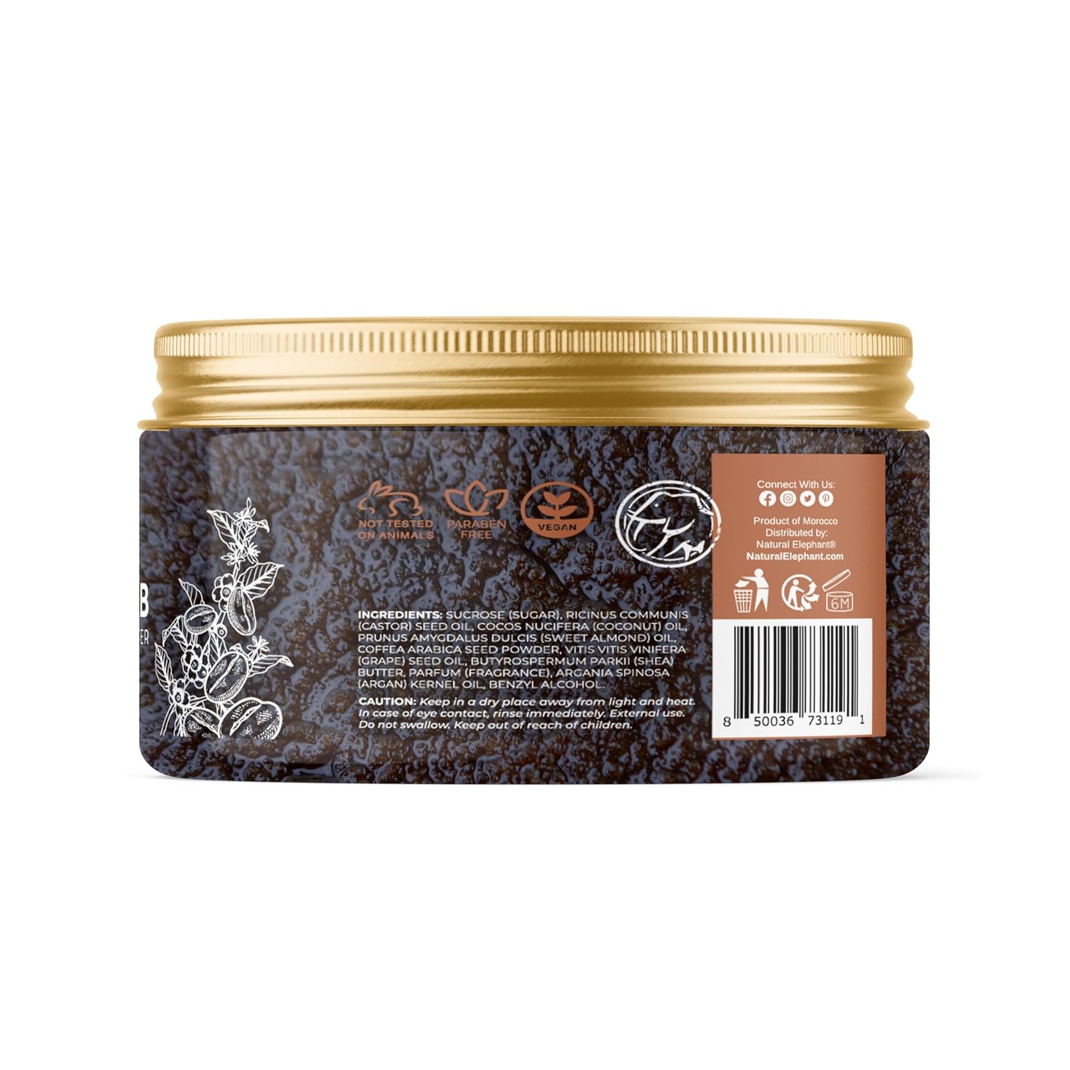 Natural Elephant Coffee Exfoliating Sugar Scrub with Argan Oil and Shea Butter 10 oz (283g) - Image 3