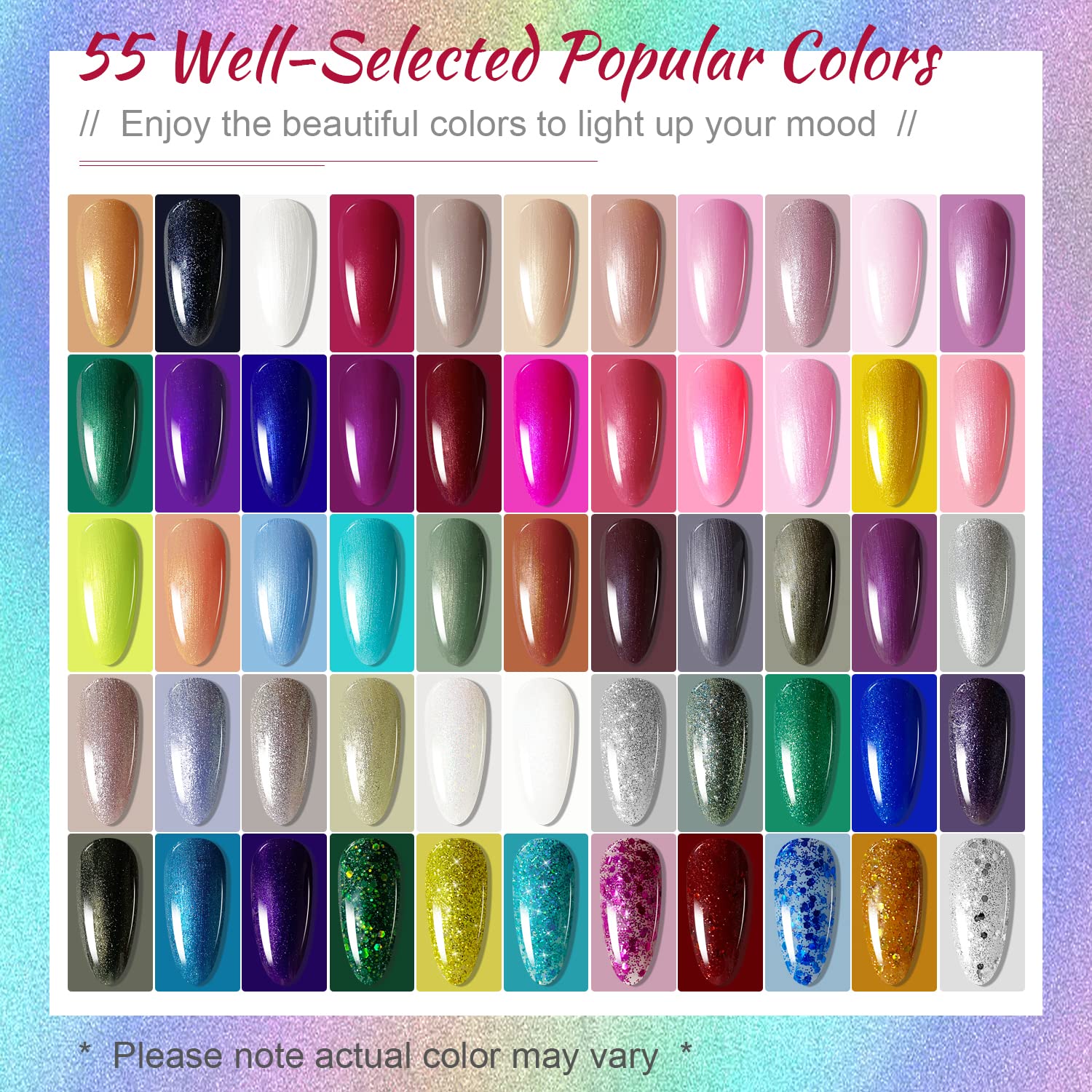 JODSONE 60 Piece Gel Nail Polish Starter Kit 55 Colors with UV Lamp Easy Application - Image 2