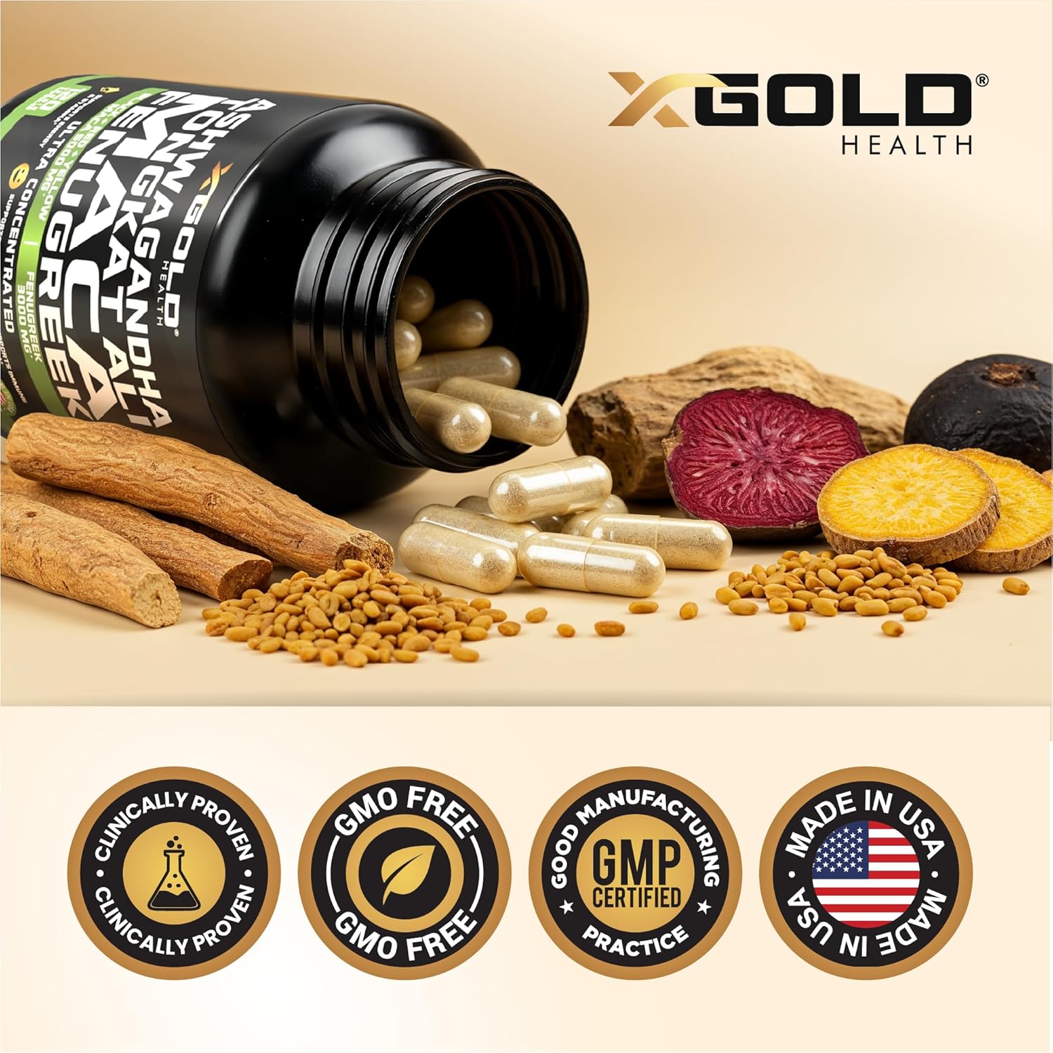 Ashwagandha 5000mg, Tongkat Ali 1000mg, Maca 5000mg, Fenugreek 3000mg Men & Women 60 Count Capsules - Image 6