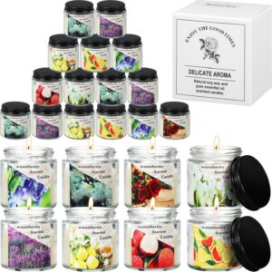 MTLEE 24 Pcs Candles for Home Scented Mother`s Day Gifts for Women Bulk 8 Long Lasting Aromatherapy Jar Soy Wax Candle for Employee Teacher(Black Lid,Flower Scent)