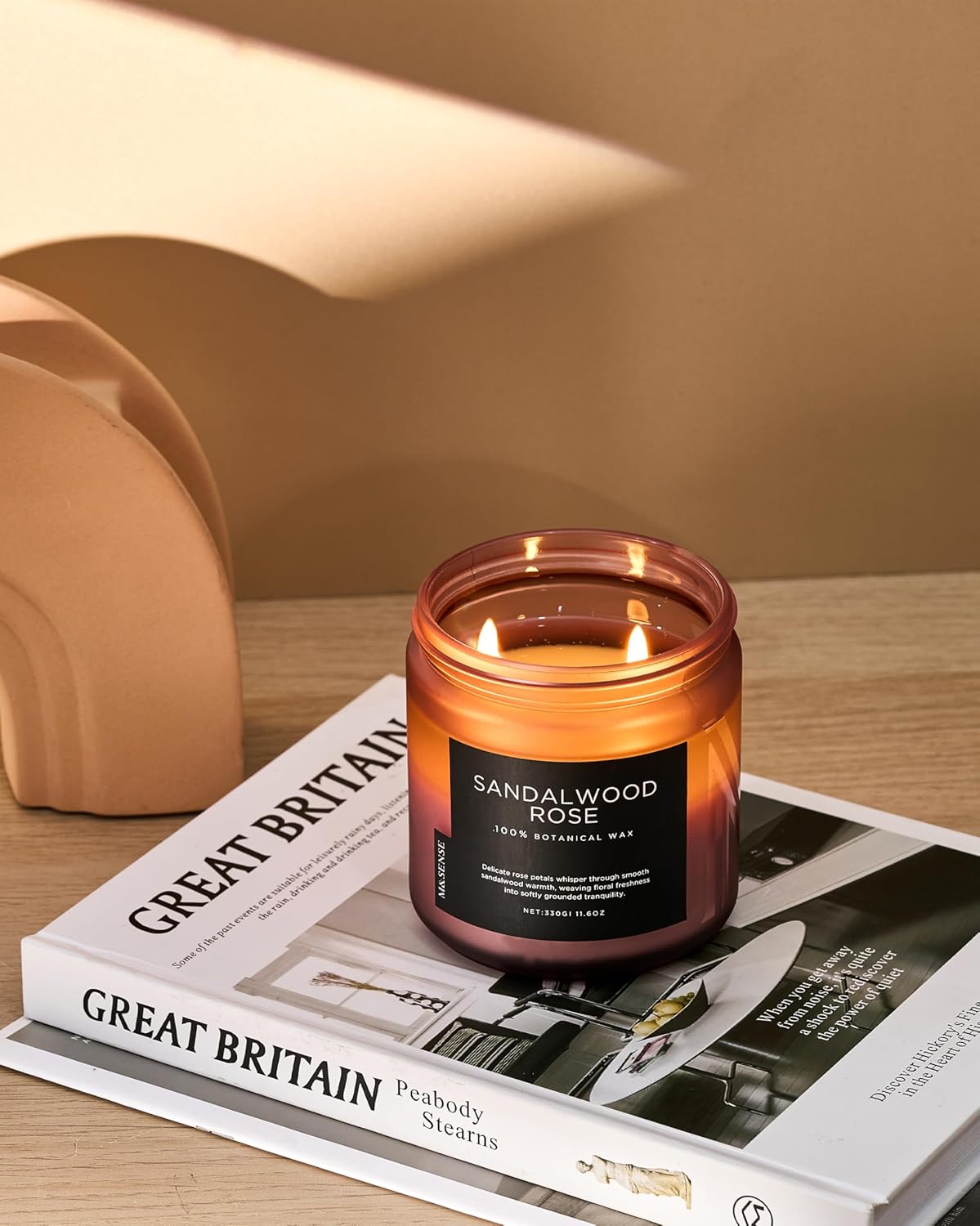 M&SENSE Sandalwood Rose Scented Candle - 11.6oz Natural Soy Wax Non Toxic 70-Hour Burn Long Lasting Candle, 2-Wick Strong Scent for Home - Slow-Burning Housewarming Gift for Men & Women - Image 7