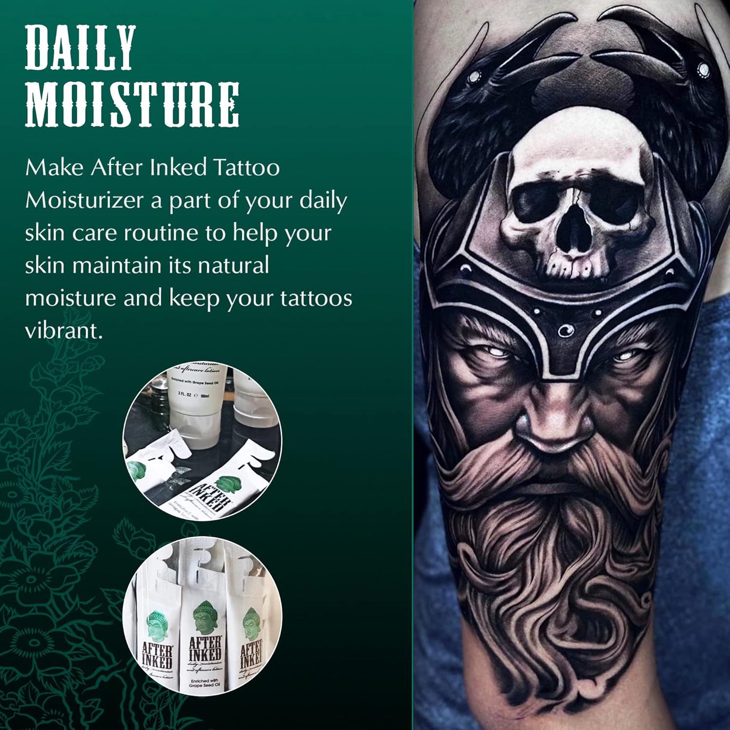 After Inked Tattoo Aftercare Lotion – Tattoo Moisturizing Balm, As Seen on INK MASTER – Hydrating Cream with Grape Seed Oil, Skin Nourishment & Daily Maintenance, Reclosable Pillow Pack (50-Pack), 7ml - Image 3