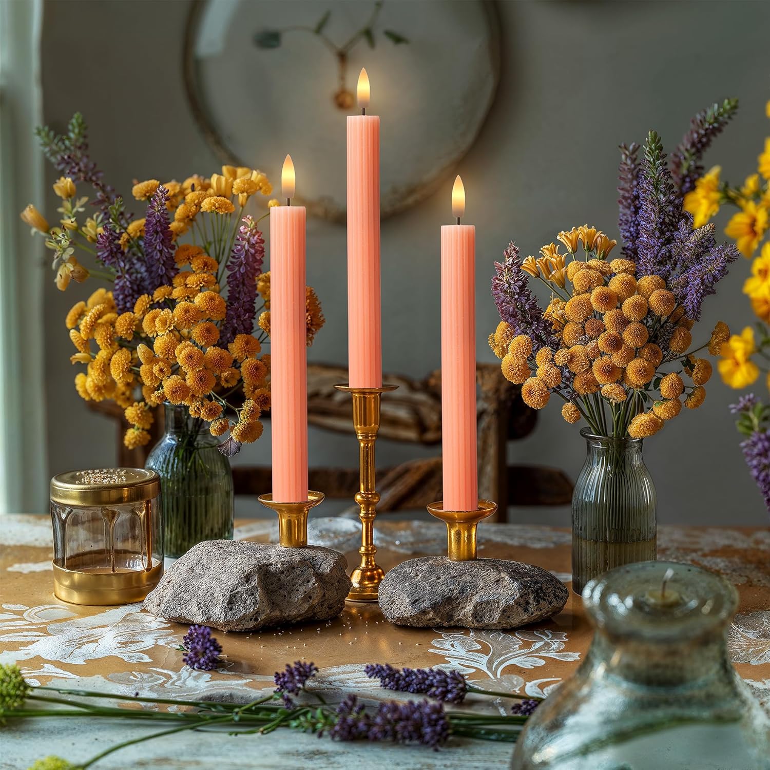 6 Pack 10 Inch Pink Peach LED Flameless Taper Candles with Remote Timer - Image 8
