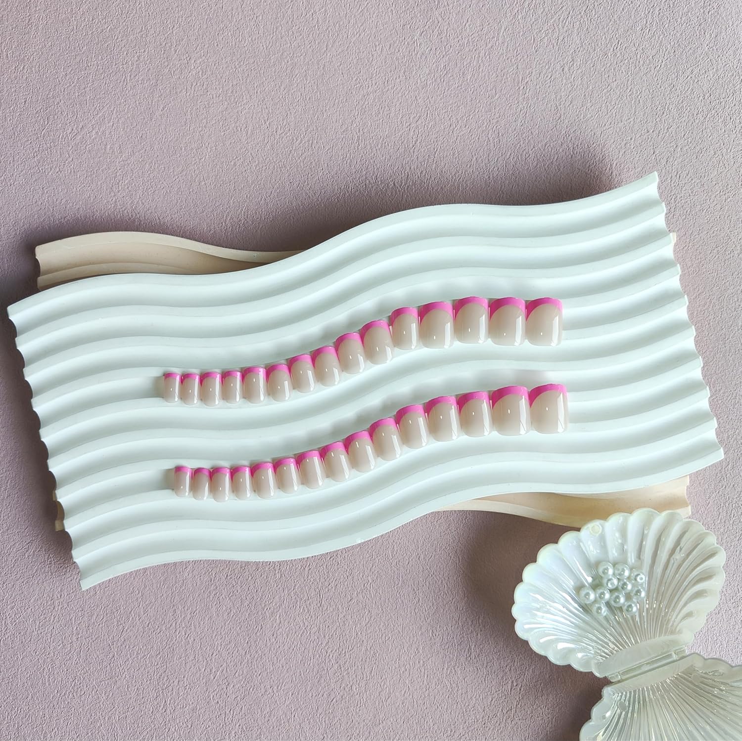 Hot Pink French Tip Press on Nails Short Square Nails Press ons French Tip Glue on Nails for Women DIY Acrylic French Nails Short Gel Nails, Natural Thick Extra Short French Fake Nails 30Pcs 15 Sizes - Image 4