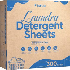 Fragrance Free Laundry Detergent Sheets Travel Eco-friendly 300 Loads Fisroa Clothes Washing Detergent Sheets Plastic-Free Washer Strips, Unscented Liquidless Laundry Strips Tablet