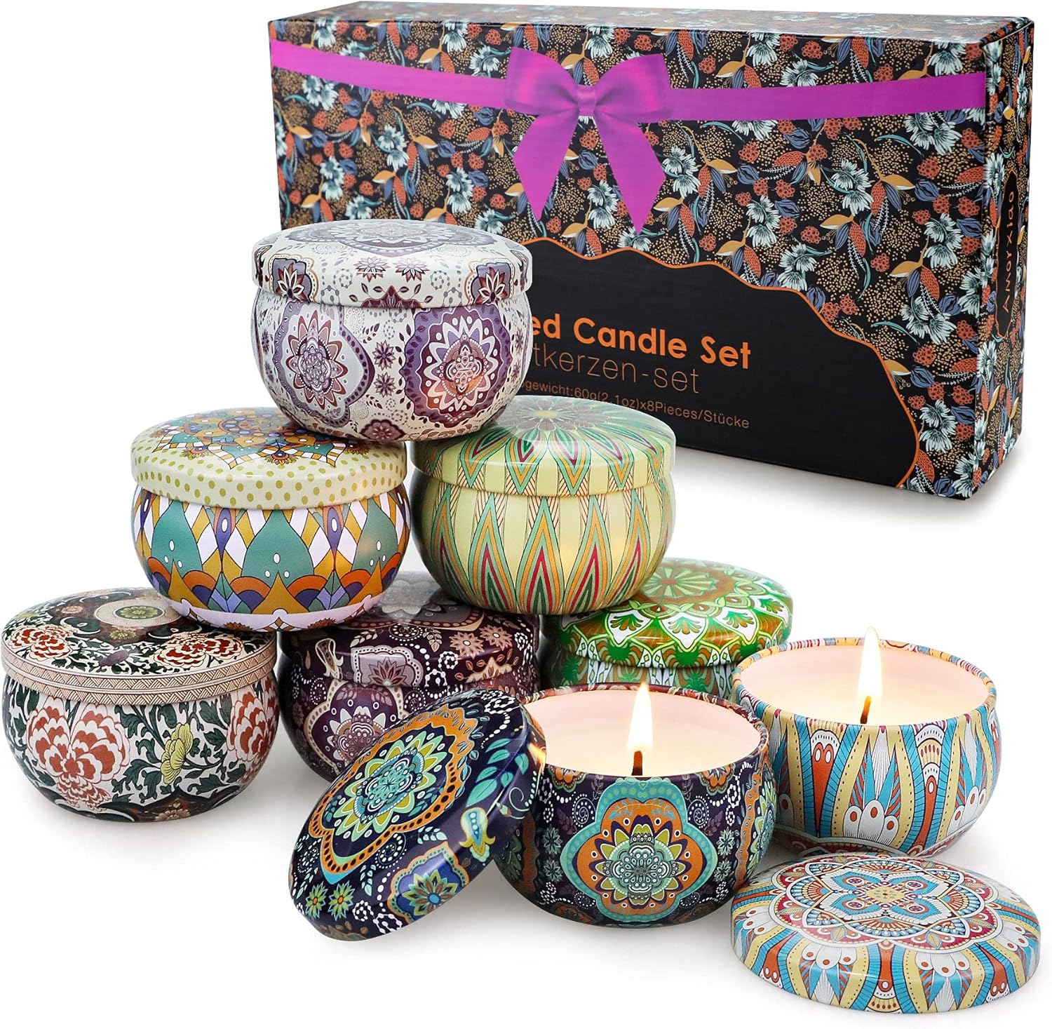 Scented Candles Set, 8 Pack Aromatherapy Candle, Stress Relief & Body Relaxation, 160H Burning, Portable Travel Tin, Candles for Home Scented, Ideal for Yoga, Meditation, Bath, Valentines Day Gifts - Image 8