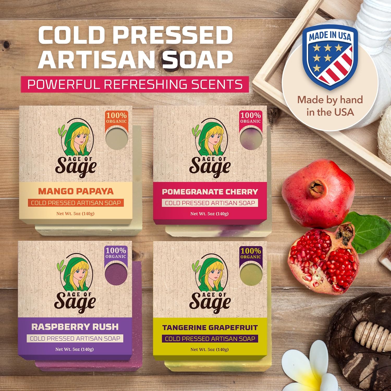 Natural Bar Soap for Women - Vegan Bath Soap Bars Gift Set - Handmade Cold Process Artisan Soap with Essential Oil, Aromatic All Moisturizing Wash Soaps, Fragrant Fruity Scent by Age of Sage (4 Pack) - Image 2