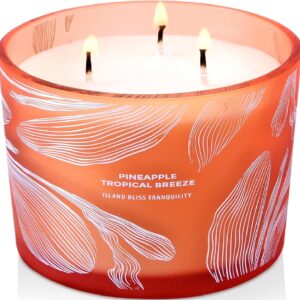 Pineapple Tropical Breeze Scented Candle 3 Wick – Large Soy Candles for Home 14.5 oz – Highly Scented Pineapple Paradise Candle for Women & Men – Aromatherapy Candles for Relaxation Gift