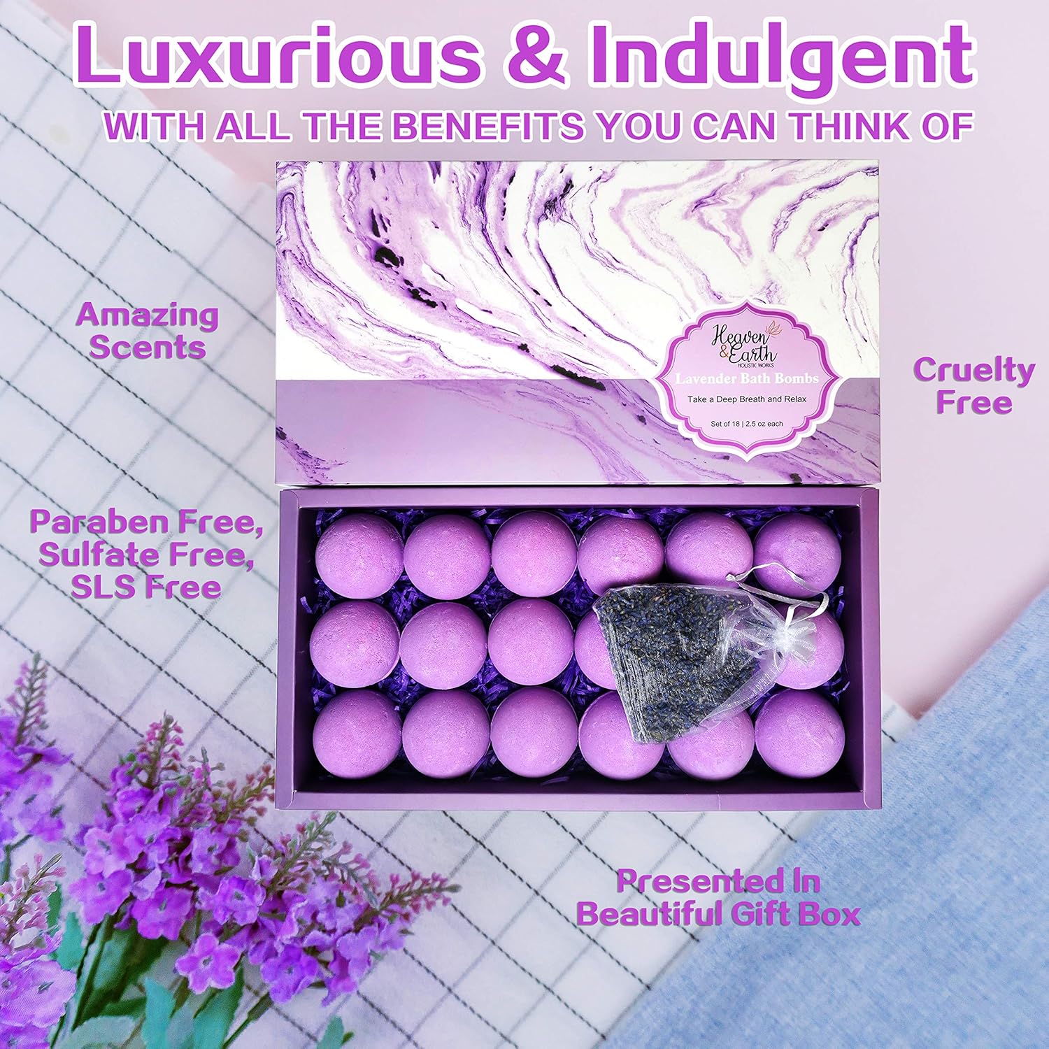Organic Lavender Bath Bombs Set 18-Piece Relaxing Spa Balls for All Ages - Image 5