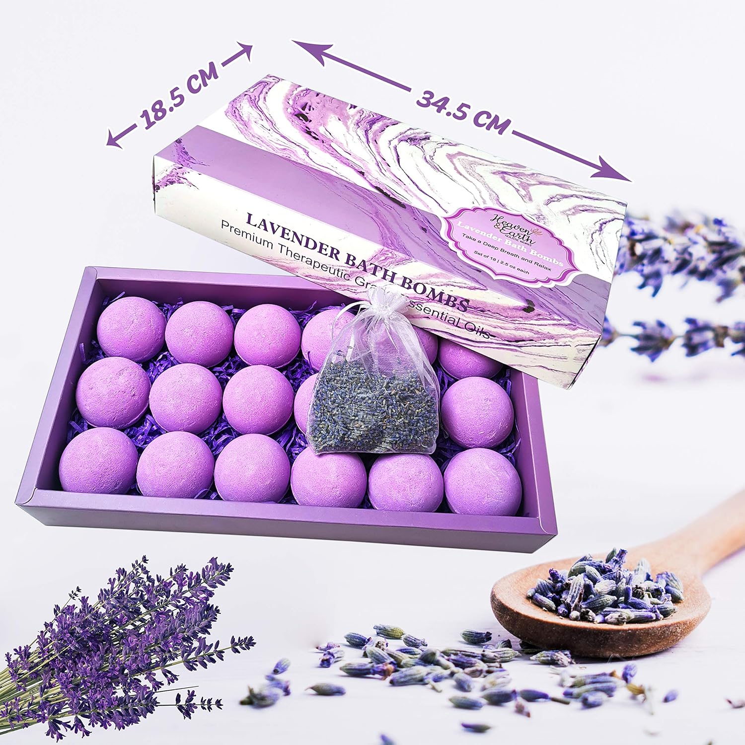 Organic Lavender Bath Bombs Set 18-Piece Relaxing Spa Balls for All Ages - Image 2