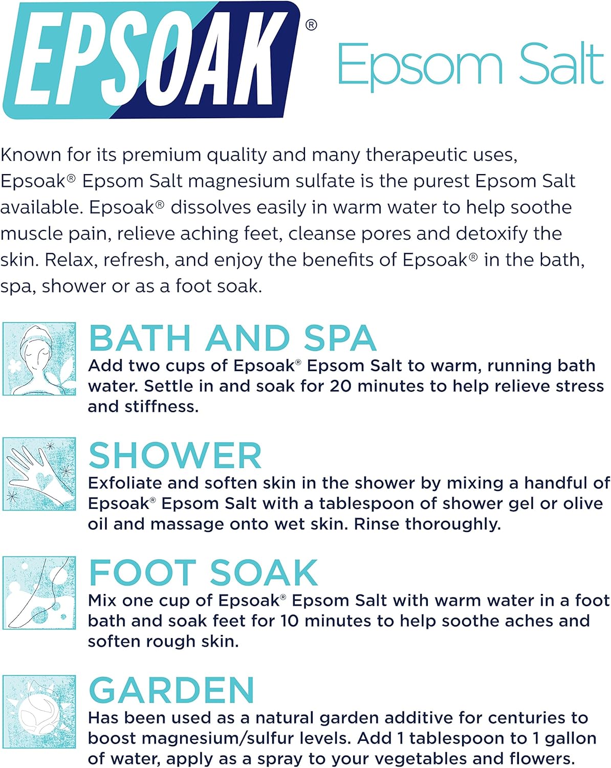 Epsoak 38 lb Magnesium Sulfate USP Epsom Salt Unscented, 2-Pack Resealable Bags - Image 7