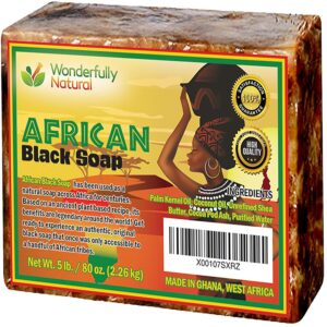 Organic African Black Soap - 5 Pound Best for Acne, Eczema, Dry Skin, Psoriasis, Scars, Dermatitis, White Heads Pimples, Face & Body Wash, Raw Handcrafted Beauty Scrub Bar