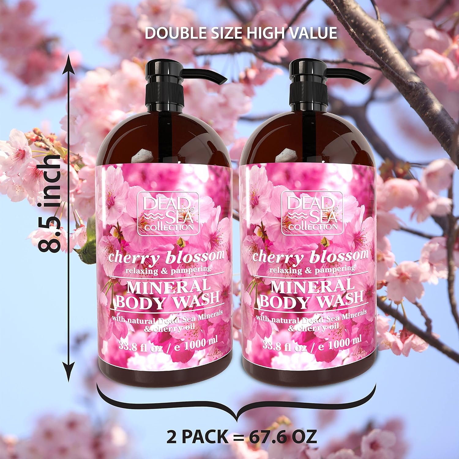 Dead Sea Collection Cherry Body Wash for Women and Men - with Pure Dead Sea Minerals and Cherry Seeds Oil - Cleanses and Moisturizes Skin - Pack of 2 (67.6 fl. oz) - Image 2