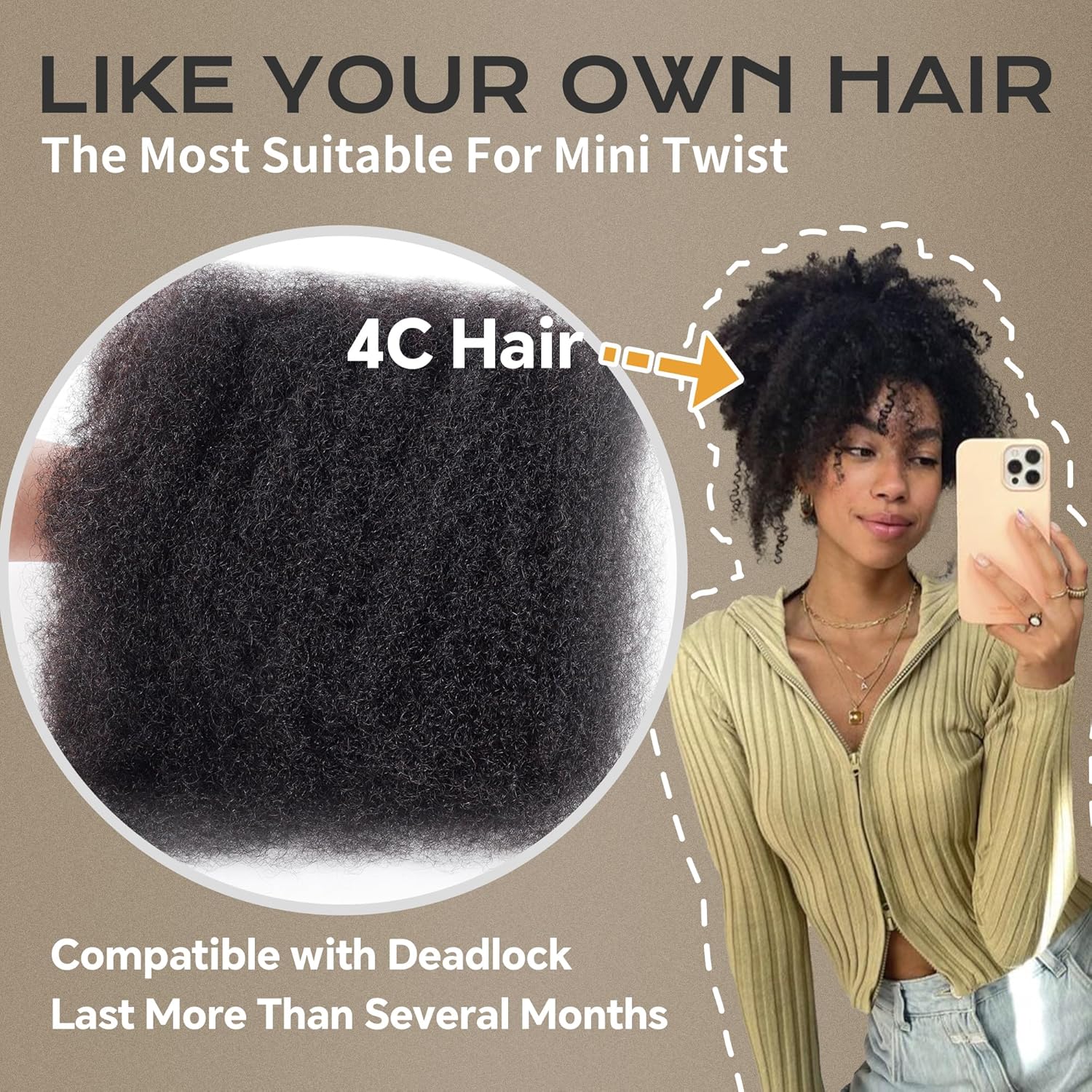 BLL 18 Inch 50g Black 1B Afro Kinky Bulk Human Hair for Mini Twists and Dreadlock Extensions - Image 3