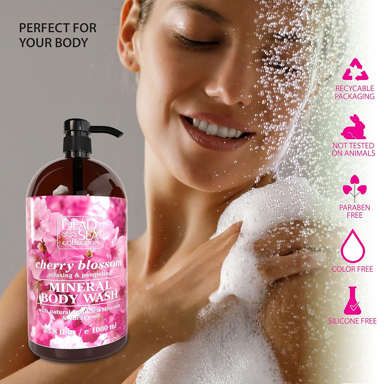 Dead Sea Collection Cherry Body Wash for Women and Men - with Pure Dead Sea Minerals and Cherry Seeds Oil - Cleanses and Moisturizes Skin - Pack of 2 (67.6 fl. oz) - Image 3