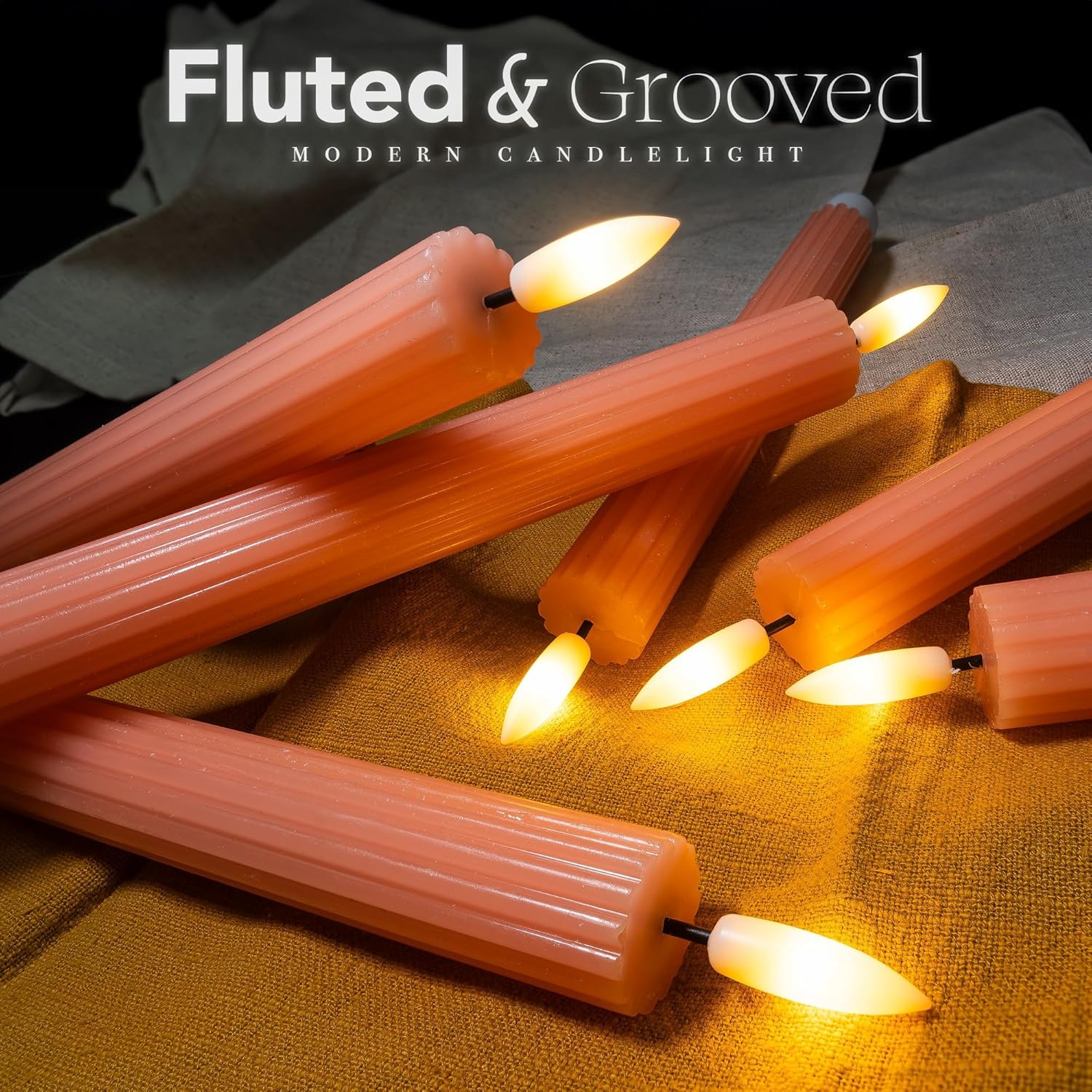 6 Pack 10 Inch Pink Peach LED Flameless Taper Candles with Remote Timer - Image 3