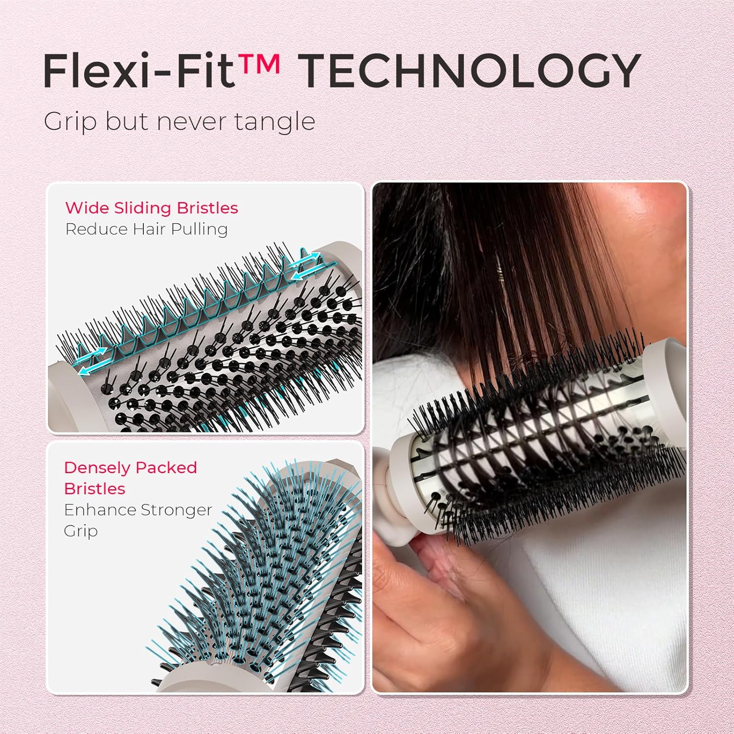 TYMO Thermal Brush Curling Brush - STYLUX 1.5 Inch Blowout Volumizer with Flexi-Fit for Hair Straightening, Heated Round Styler Tool, Hair Straightener and Curler 2 in 1, Dual Voltage, Gold - Image 3