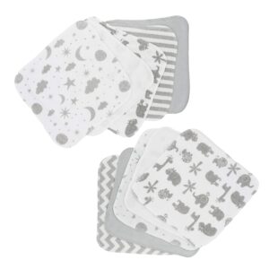 Spasilk Washcloth Wipes Set for Newborn Boys and Girls, Soft Terry Washcloth Set, Pack of 10, Gray Celestial