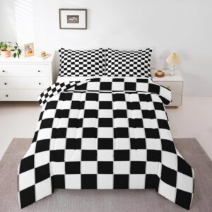 Erosebridal Teen Boy Checkered Bedding Black White Checkered Kids Twin Comforter Set for Boys Girls Geometric Plaid Bed Comforter Sets Gingham Grids Quilt Duvet 3 Pcs