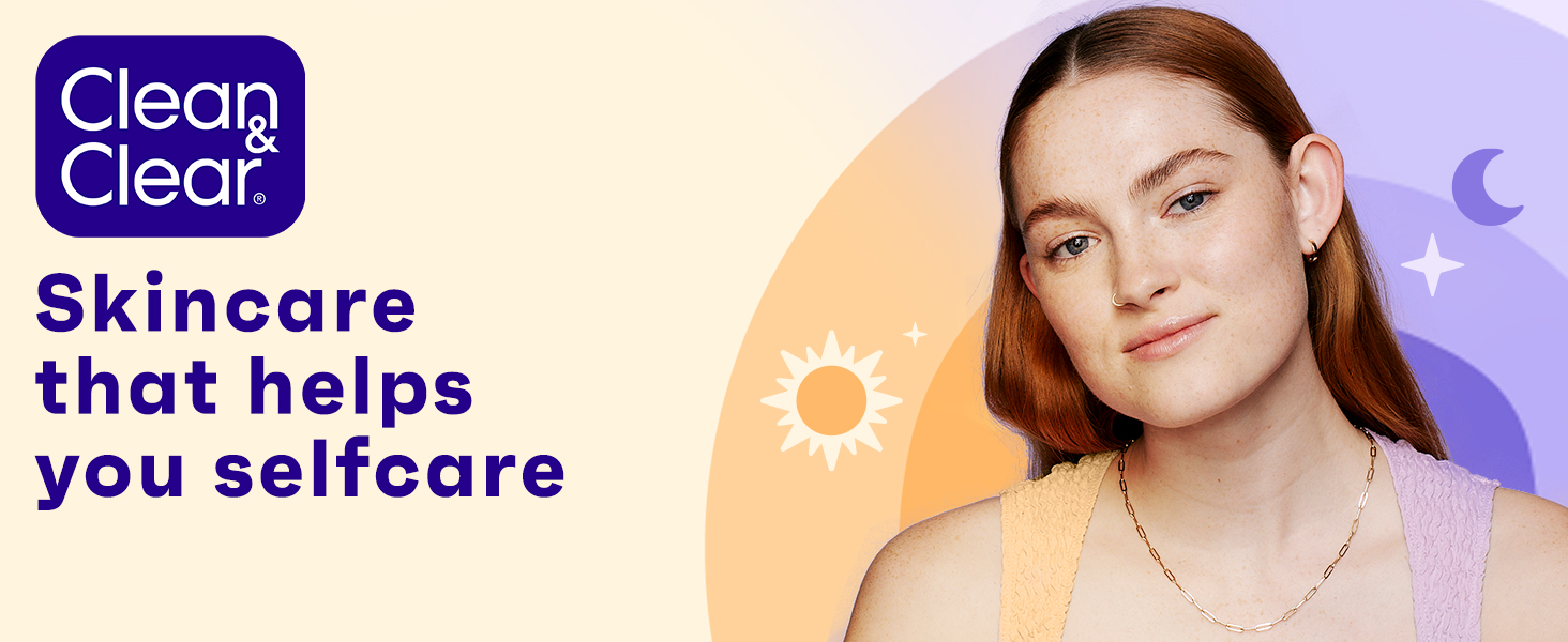 Young woman smiling, sun and moon icon on orange to purple gradiant background