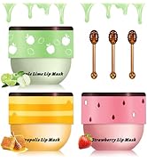 XINGXYUEL 3PCS Bee Lip Balm Honey Pot Honey Strawberry Apple Lip Balm Sleeping Lip Mask Silky Hyd...