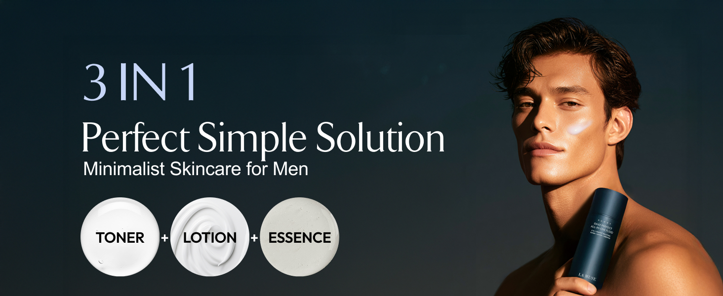 3-in-1 men's skincare; toner, lotion, essence; all in one moisturizer men; hydrating face lotion men