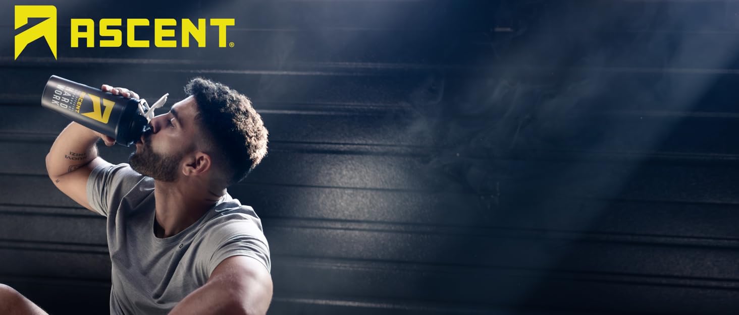 Image of Athlete Drinking Ascent Shaker Bottle