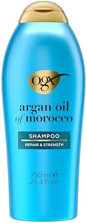 OGX Renewing + Argan Oil of Morocco Shampoo, Damage Repair Shampoo & Argan Oil to Help Strengthen & Repair Dry, Damaged Hair, Paraben-Free, Sulfate-Free Surfactants, 25.4 fl. oz