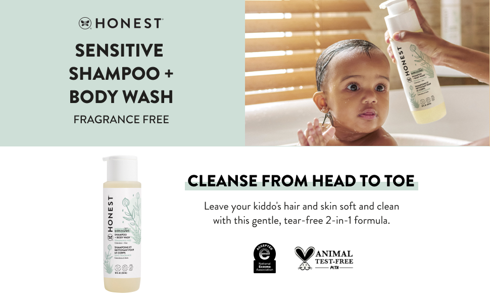 Honest Sensitive Shampoo + body Wash - Fragrance Free. Cleanse from Head to Toe