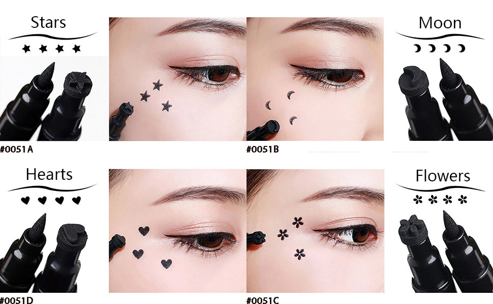 evpct 4 in 1 Flowers Heart Moon Star Shapes Face Stamps & Eyeliner Set