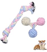 WishLotus 2Pc Dog Rope Toys, Cotton Dog Tug Toy for Boredom, Knot Design Dog Chew Toys for Aggres...