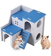 WishLotus Wooden Hamster House, Small Animal Hideout Hamster House with Funny Climbing Ladder Exe...