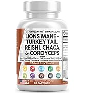 Lions Mane 3000mg 20in1 Mushroom Supplement with Turkey Tail 2000mg Reishi 1000mg Cordyceps Chaga...