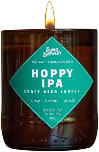 Hoppy IPA Brew Candle - Hand Poured in USA (Soy Wax) - Great Gift for Beer Lovers - for The Man Cave, Brewery, or Home (Made from Recycled Beer Bottles), Beer Gift, Guy Gift, Beer Bottle Candle