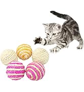 WishLotus Cat Sisal Ball 5 Packs, 4.5CM Assorted Colored Sisal Balls for Cats to Scratch, Pat, Bi...