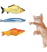 WishLotus Catnip Toys 3 Packs, Cotton Filled Interactive Cat Fish Toys with Catnip, Cat Chew Toys...
