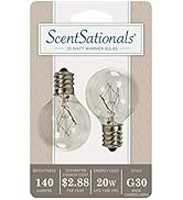 Scentsationals 20w Wax Warmer Bulbs, 20 Watt Light Candelabra E12 Base - Replacement Plug-in Medi...